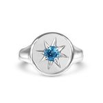 STARBURST SIGNET PINKY RING WITH BLUE TOPAZ - ALL RINGS