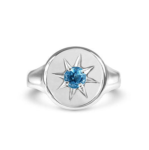 STARBURST SIGNET PINKY RING WITH BLUE TOPAZ - ALL RINGS