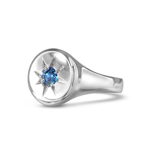 STARBURST SIGNET PINKY RING WITH BLUE TOPAZ - ALL RINGS
