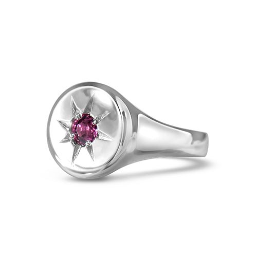STARBURST SIGNET PINKY RING WITH PINK TOURMALINE - ALL RINGS