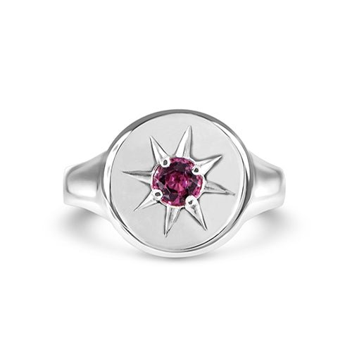 STARBURST SIGNET PINKY RING WITH PINK TOURMALINE - ALL RINGS