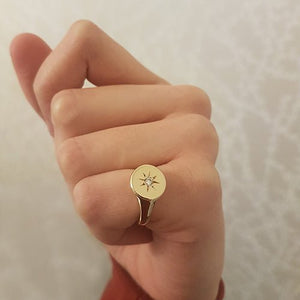 STARBURST DIAMOND SIGNET PINKY RING IN GOLD - ALL RINGS