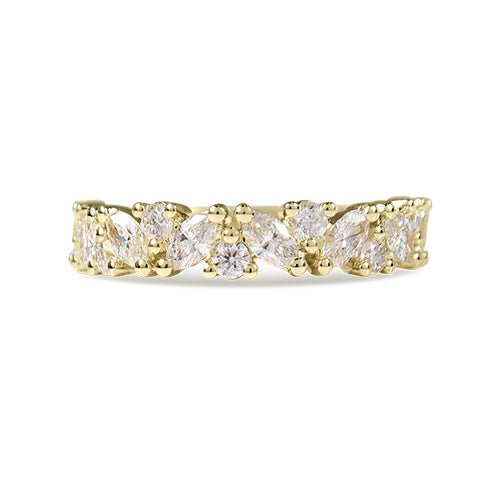 MARQUISE & ROUND BRILLIANT HALF ETERNITY BAND IN YELLOW GOLD - ALL RINGS