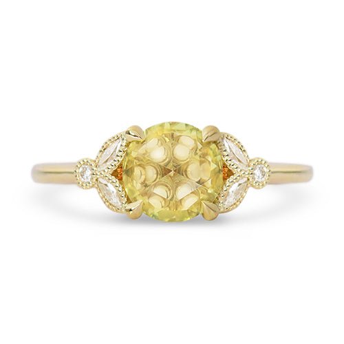 BEA RING WITH ROUND ROSE CUT YELLOW SAPPHIRE AND DIAMONDS - ALL ENGAGEMENT RINGS