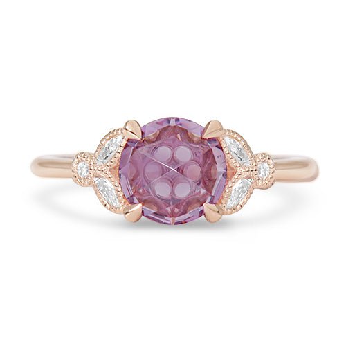 BEA RING WITH ROUND ROSE CUT PINK SAPPHIRE AND DIAMONDS - ALL ENGAGEMENT RINGS