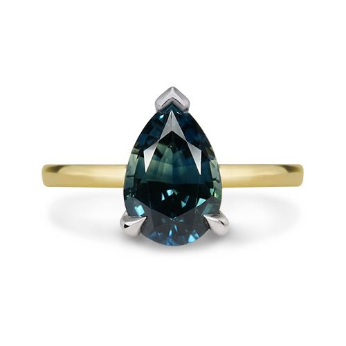 TEAL SAPPHIRE ENGAGEMENT RING IN PLATINUM & 18 KARAT GOLD - ALL ENGAGEMENT RINGS