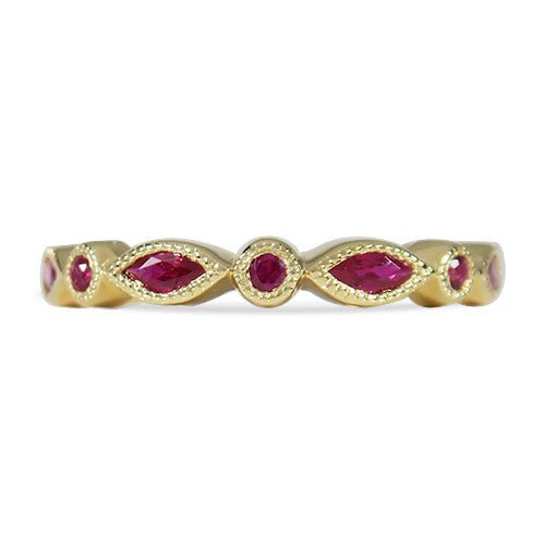 PETAL & BUD YELLOW GOLD RUBY RING WITH MILGRAIN - ALL RINGS