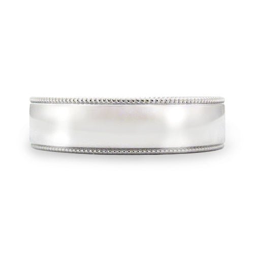 FLAT TOP WEDDING BAND WITH MILGRAIN EDGES IN WHITE GOLD - ALL RINGS
