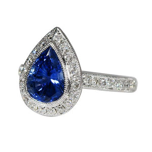 MANOR RING WITH PEAR SHAPED BLUE SAPPHIRE - ALL ENGAGEMENT RINGS