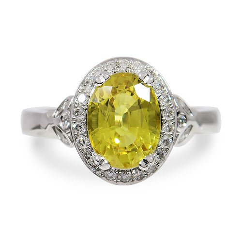 MARA YELLOW SAPPHIRE RING IN WHITE GOLD WITH DIAMONDS - ANNIVERSARY & CELEBRATION RINGS
