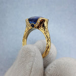 BLUE SAPPHIRE RING WITH HAND ENGRAVING -