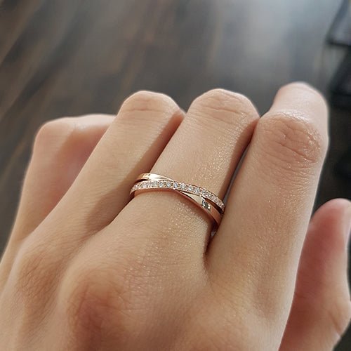 CROSS-OVER WEDDING BAND IN ROSE GOLD WITH DIAMONDS - ALL RINGS