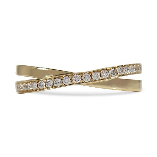 CROSS-OVER WEDDING BAND IN YELLOW GOLD WITH DIAMONDS - ALL RINGS