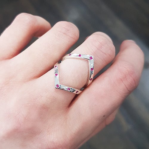 CHEVRON RING WITH PINK SAPPHIRES IN STERLING SILVER - ALL RINGS