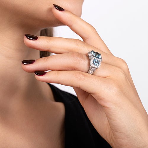 TRIOMPHE TRIPLE AQUAMARINE RING -