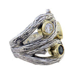 SAPPHIRE AND DIAMOND BARK TEXTURE RING -