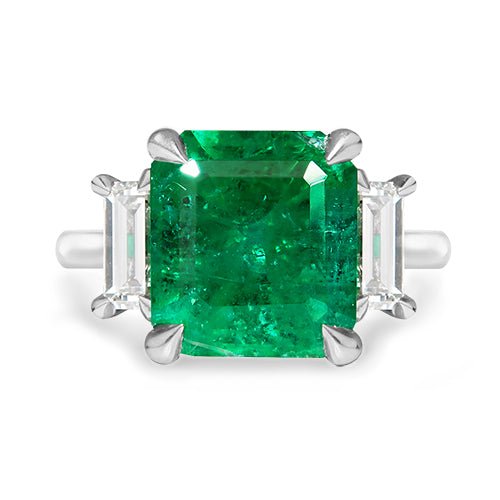 EMERALD & DIAMOND RING IN PLATINUM - ALL RINGS