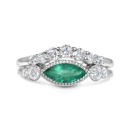 MARQUISE EMERALD & DIAMOND BAND IN PLATINUM - ALL RINGS