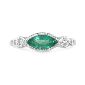 MARQUISE EMERALD & DIAMOND BAND IN PLATINUM - ALL RINGS
