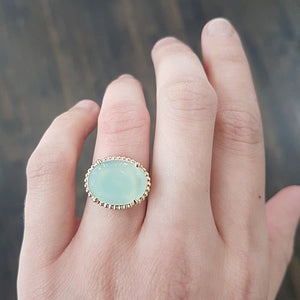 TESSA STYLE COCKTAIL RING WITH HORIZONTAL OVAL CHALCEDONY - ALL RINGS