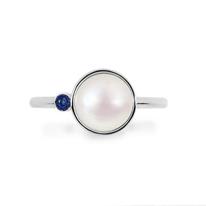 PEARL AND BLUE SAPPHIRE RING IN 14 KARAT WHITE GOLD - ALL RINGS