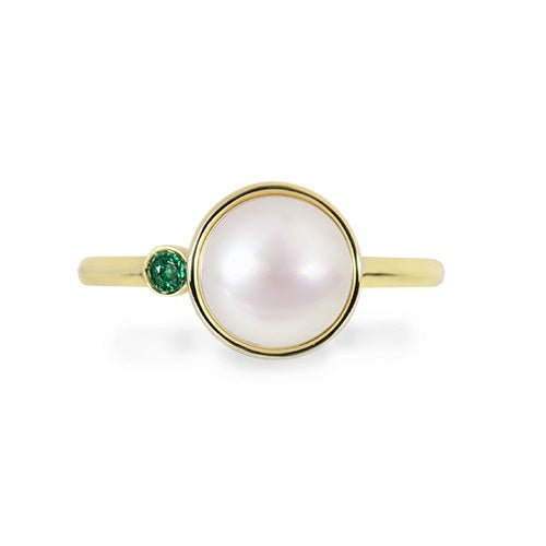 PEARL AND EMERALD RING IN 14 KARAT YELLOW GOLD - ALL RINGS