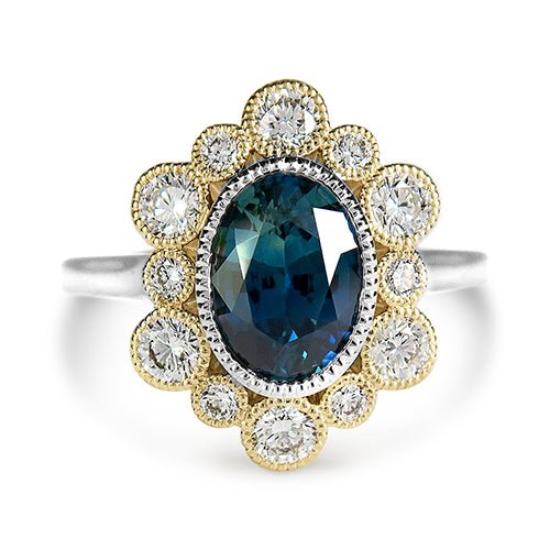 OVAL BLUE SAPPHIRE RING IN YELLOW GOLD AND PLATINUM - ALL RINGS