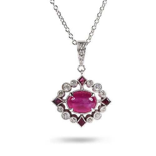 STAR RUBY AND KITE SHAPE RUBY WITH DIAMOND NECKLACE - NECKLACES