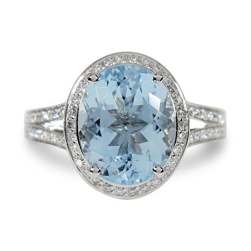 OVAL AQUAMARINE HALO RING - ALL RINGS