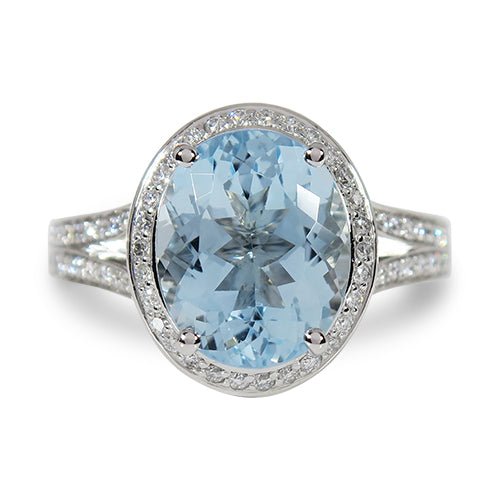 OVAL AQUAMARINE HALO RING - ALL RINGS