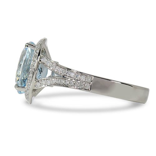 OVAL AQUAMARINE HALO RING - ALL RINGS