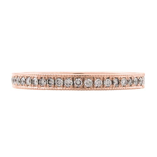 MILGRAINED WEDDING BAND IN ROSE GOLD WITH HALF ETERNITY DIAMONDS - ALL RINGS