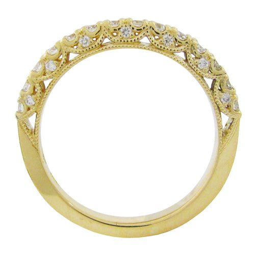SCALLOPED WEDDING BAND IN YELLOW GOLD WITH ROUND DIAMONDS - ANNIVERSARY & CELEBRATION RINGS