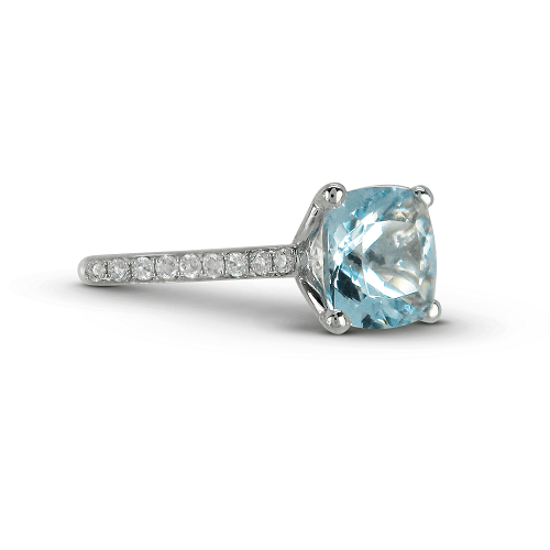 BLOSSOM AQUAMARINE AND DIAMOND RING IN PLATINUM - ALL RINGS