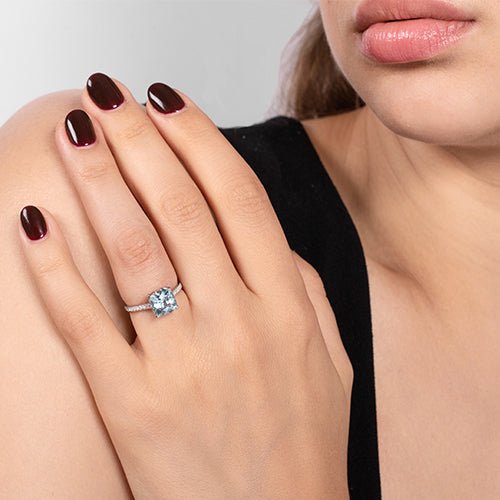 BLOSSOM AQUAMARINE AND DIAMOND RING IN PLATINUM - ALL RINGS