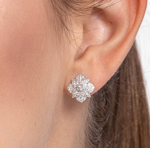 DAHLIA DIAMOND STUD EARRINGS IN 14 KARAT WHITE GOLD - EARRINGS