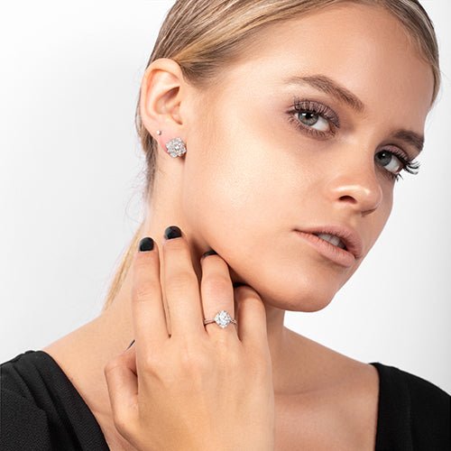 DAHLIA DIAMOND STUD EARRINGS IN 14 KARAT WHITE GOLD - EARRINGS