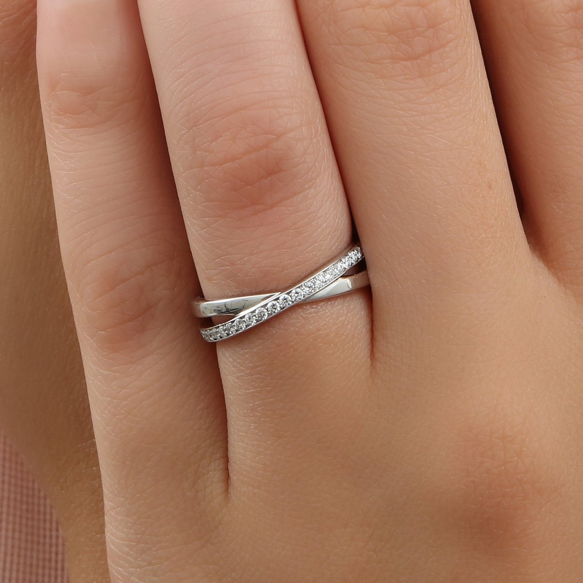 CROSS-OVER WEDDING BAND IN WHITE GOLD WITH DIAMONDS - ANNIVERSARY & CELEBRATION RINGS
