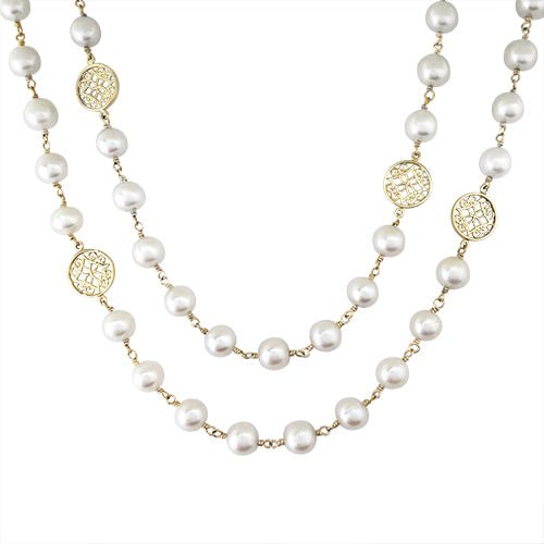 FILIGREE BLOSSOM PEARL NECKLACE IN YELLOW GOLD - NECKLACES