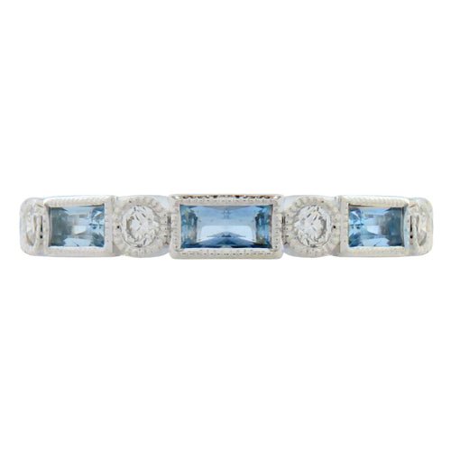 BAGUETTE AQUAMARINE & DIAMOND BAND FULL ETERNITY IN WHITE GOLD - ALL RINGS