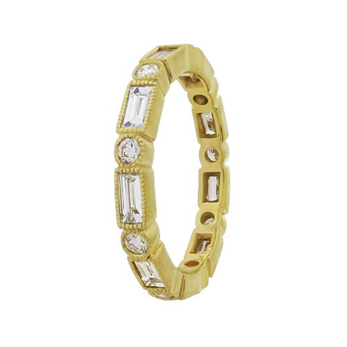 BAQUETTE AND ROUND FULL ETERNITY BAND IN YELLOW GOLD - ALL RINGS
