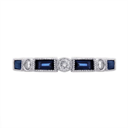 BAGUETTE SAPPHIRE & DIAMONDS FULL ETERNITY BAND IN WHITE GOLD - ALL RINGS