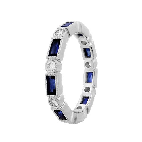 BAGUETTE SAPPHIRE & DIAMONDS FULL ETERNITY BAND IN WHITE GOLD - ALL RINGS