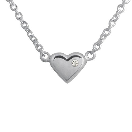 MINI HEART PENDANT WITH DIAMOND IN POLISHED SILVER - NECKLACES