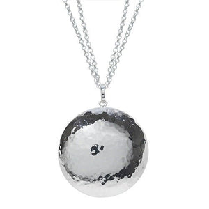 HAMMERED DISC LARGE SILVER PENDANT ON DOUBLE CHAIN - NECKLACES
