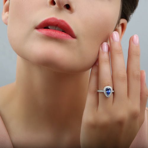 MANOR RING WITH PEAR SHAPED BLUE SAPPHIRE - ALL ENGAGEMENT RINGS