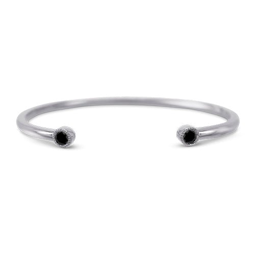 OPEN BANGLE IN STERLING SILVER WITH BLACK DIAMONDS - BRACELETS