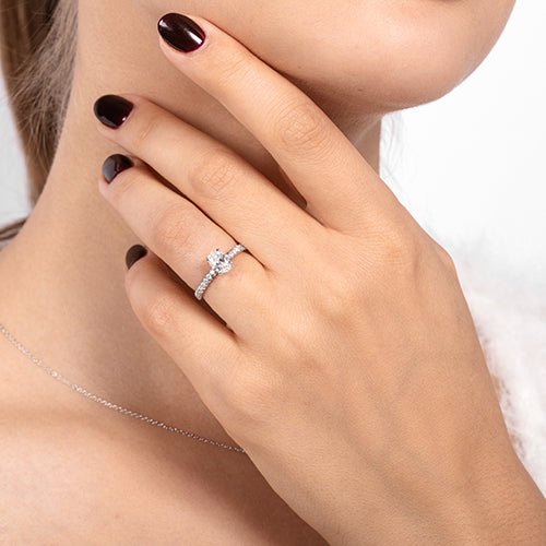 OVAL DIAMOND BELLA ENGAGEMENT RING IN WHITE GOLD - ALL ENGAGEMENT RINGS