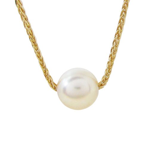 SINGLE AKOYA PEARL NECKLACE WITH YELLOW GOLD CHAIN - NECKLACES