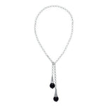 STERLING SILVER LARIAT WITH ONXY DROPS - NECKLACES